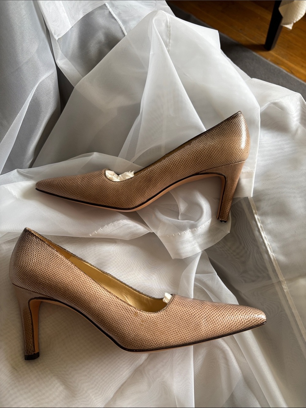 Salvatore Ferragamo Taupe Textured Pointed-Toe Pumps
